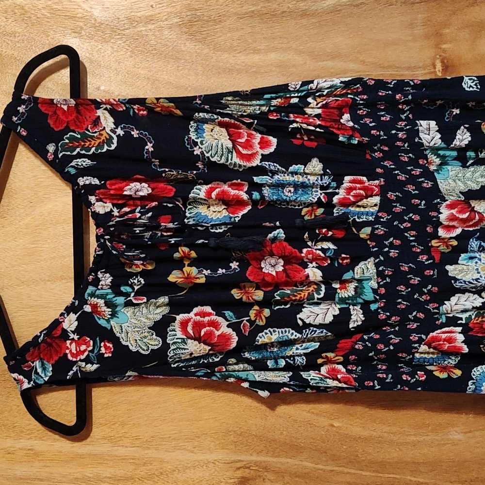 Bila Boho Sleeveless Fairycore Sundress Navy Mixed Floral Handkerchief Hem XXL - Picture 3 of 14